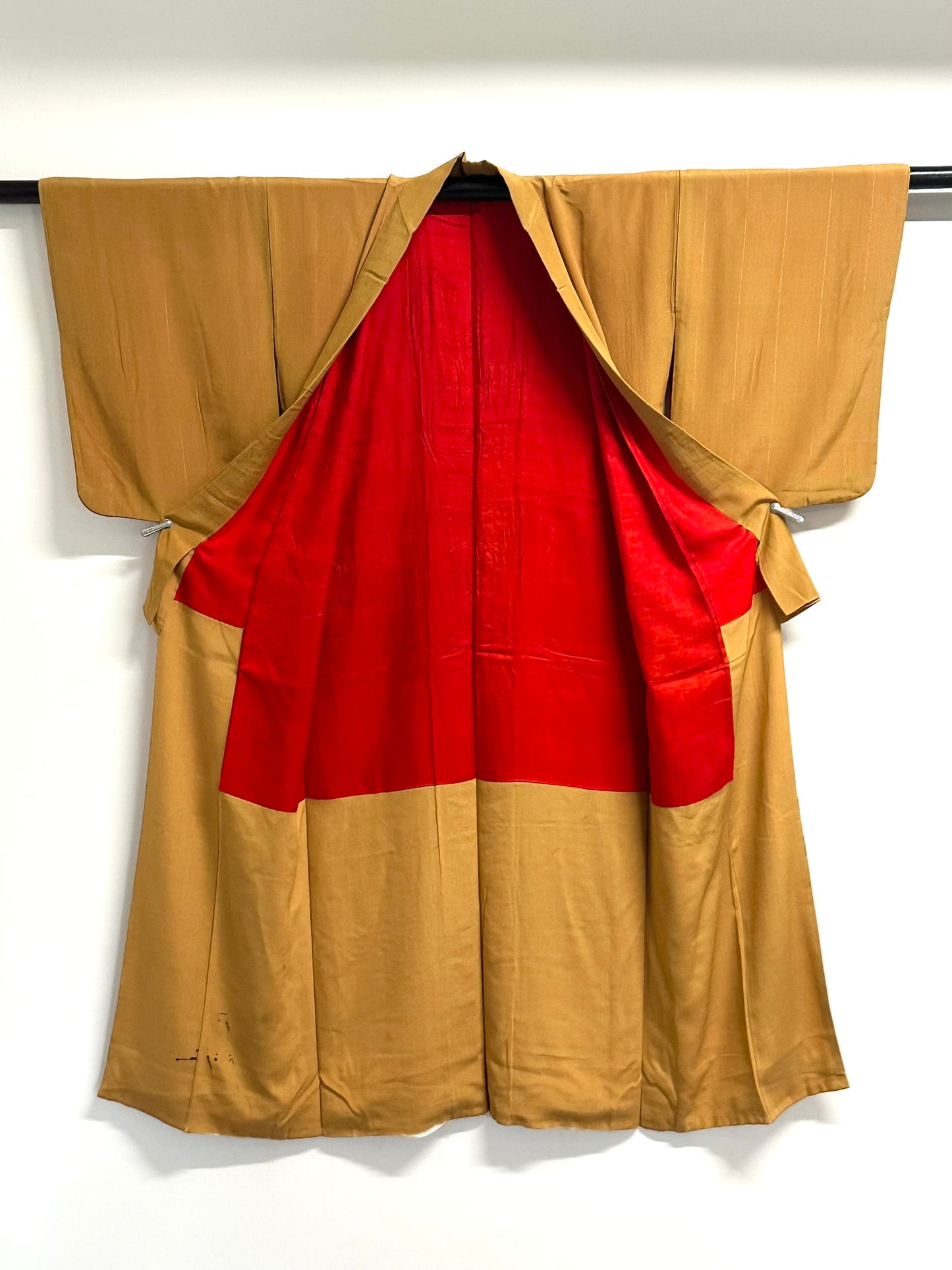 Vintage Japanese Silk Tomesode Kimono Yuzen Botan Peony Gold Amber Showa