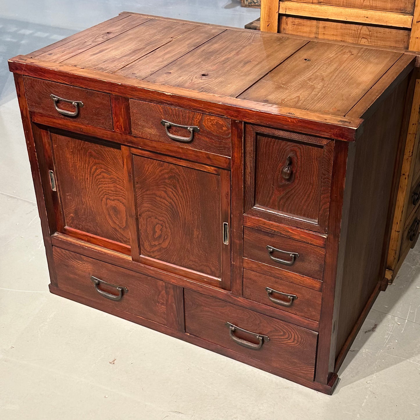 Antique Japanese Meiji Era Chobadansu Keyaki Elmwood Tansu Chest 34"W