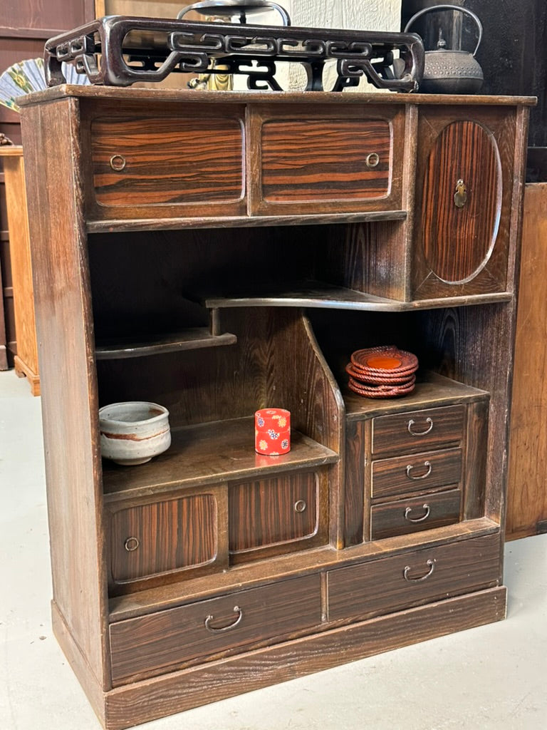 SAVE 50% - Antique Japanese Chadansu Tea Cabinet Macassar Ebony Sugi Taisho c 1920s