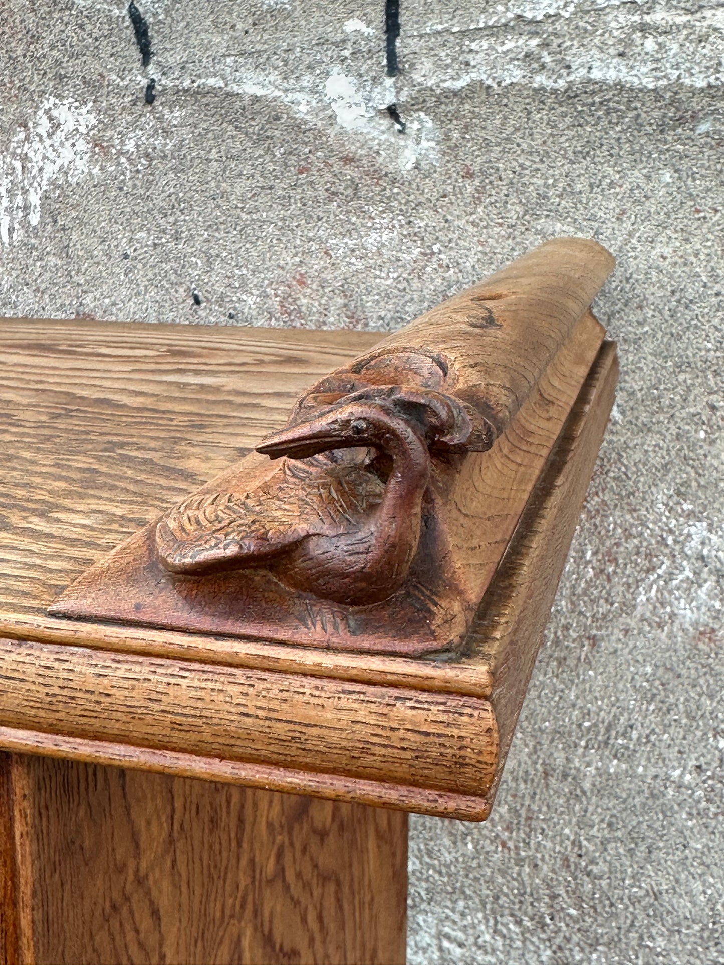 Rare Antique Japanese Keyaki Chadansu c1937 Cabinet Carved Crane & Turtle Finials Persimmon Trim 36"W