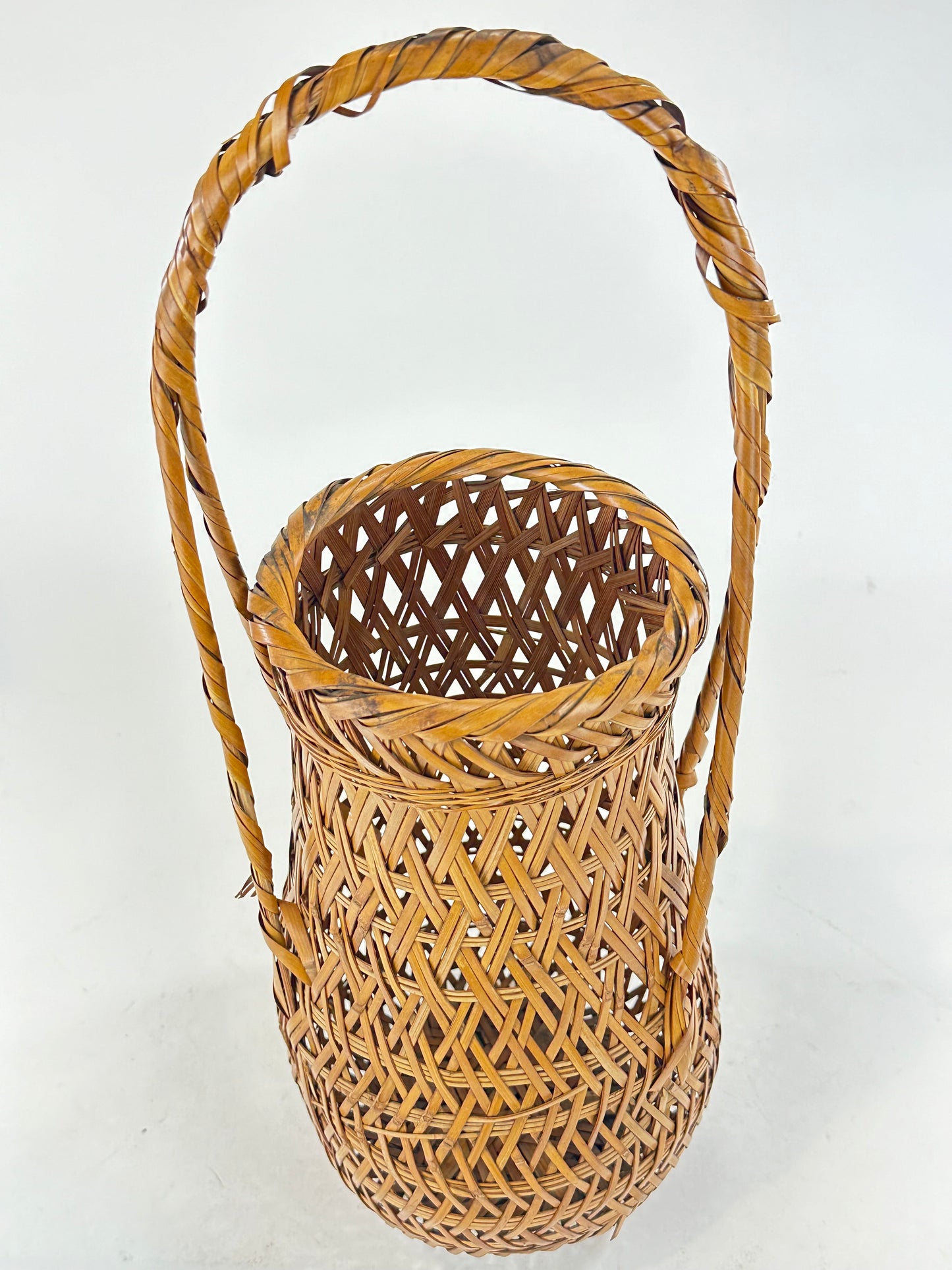 Antique Japanese Signed Showa Era c1920's Bamboo Kago Ikebana Basket 18"