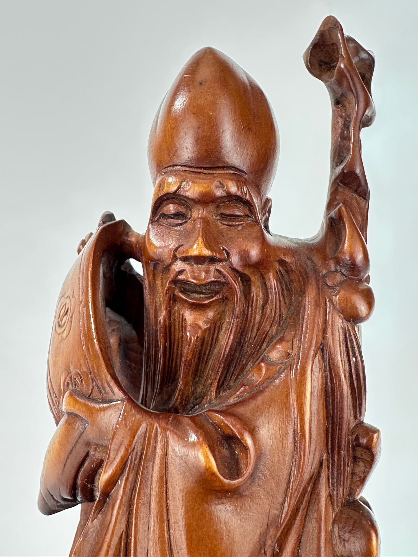 Vintage Chinese Hand-Carved Hardwood Figurine Sculpture Folk Figure 5"H
