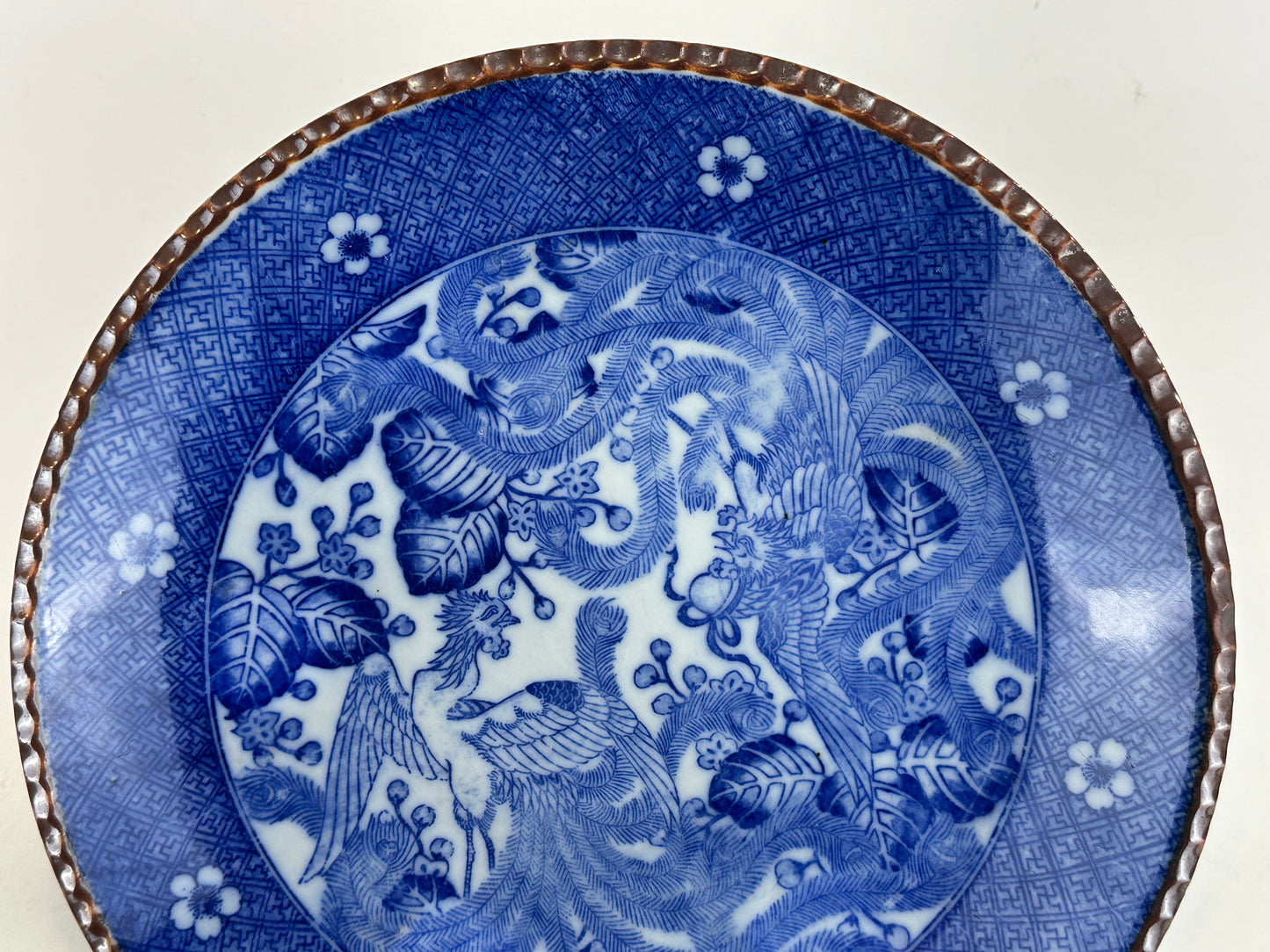 Antique Japanese c1900 Meiji Era Ceramic Imari Plate Phoenix & Floral 12"