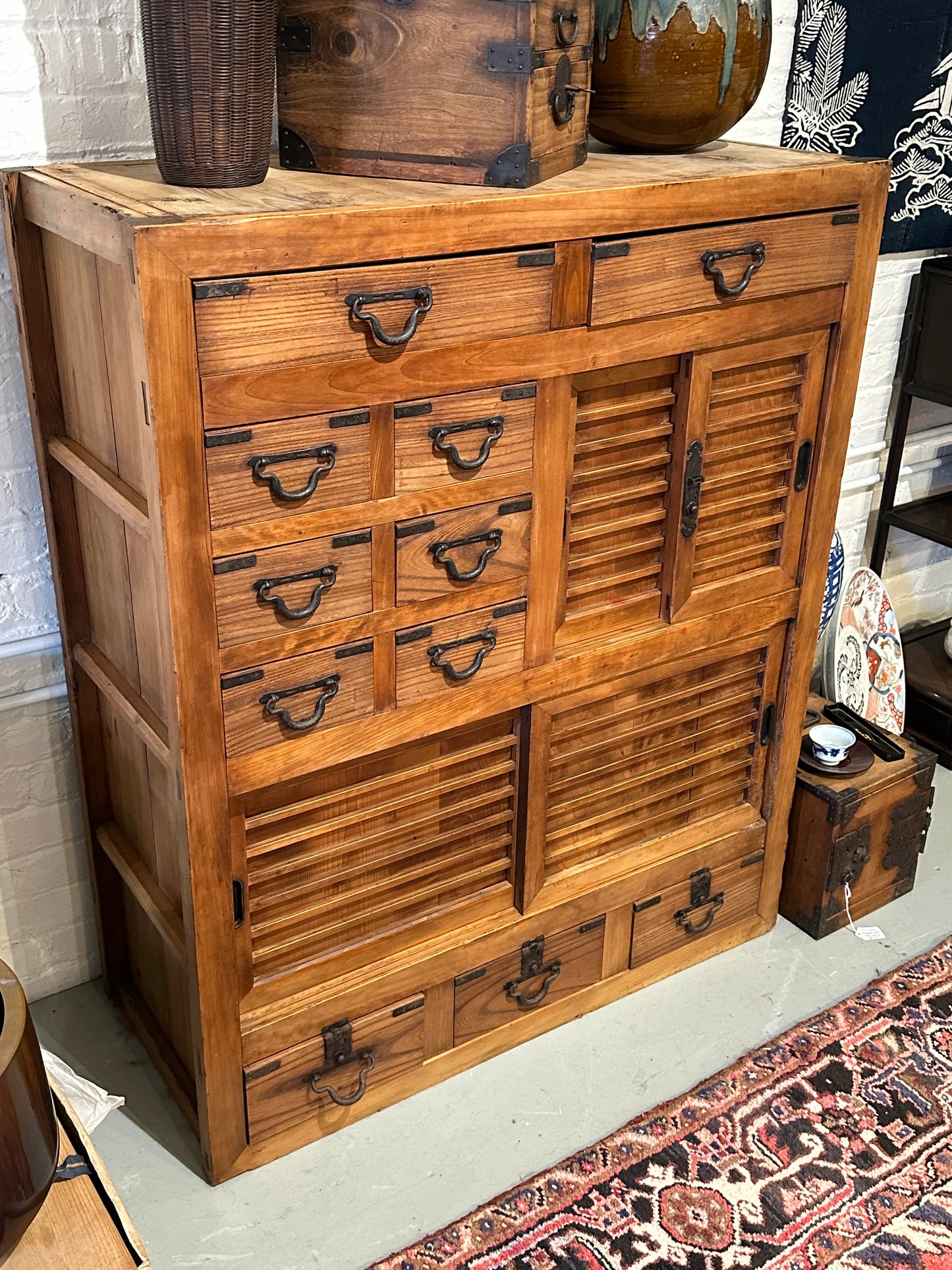 Antique Japanese Document Tansu Meiji Era c1890's Keyaki & Sugi Wood Tansu Chest