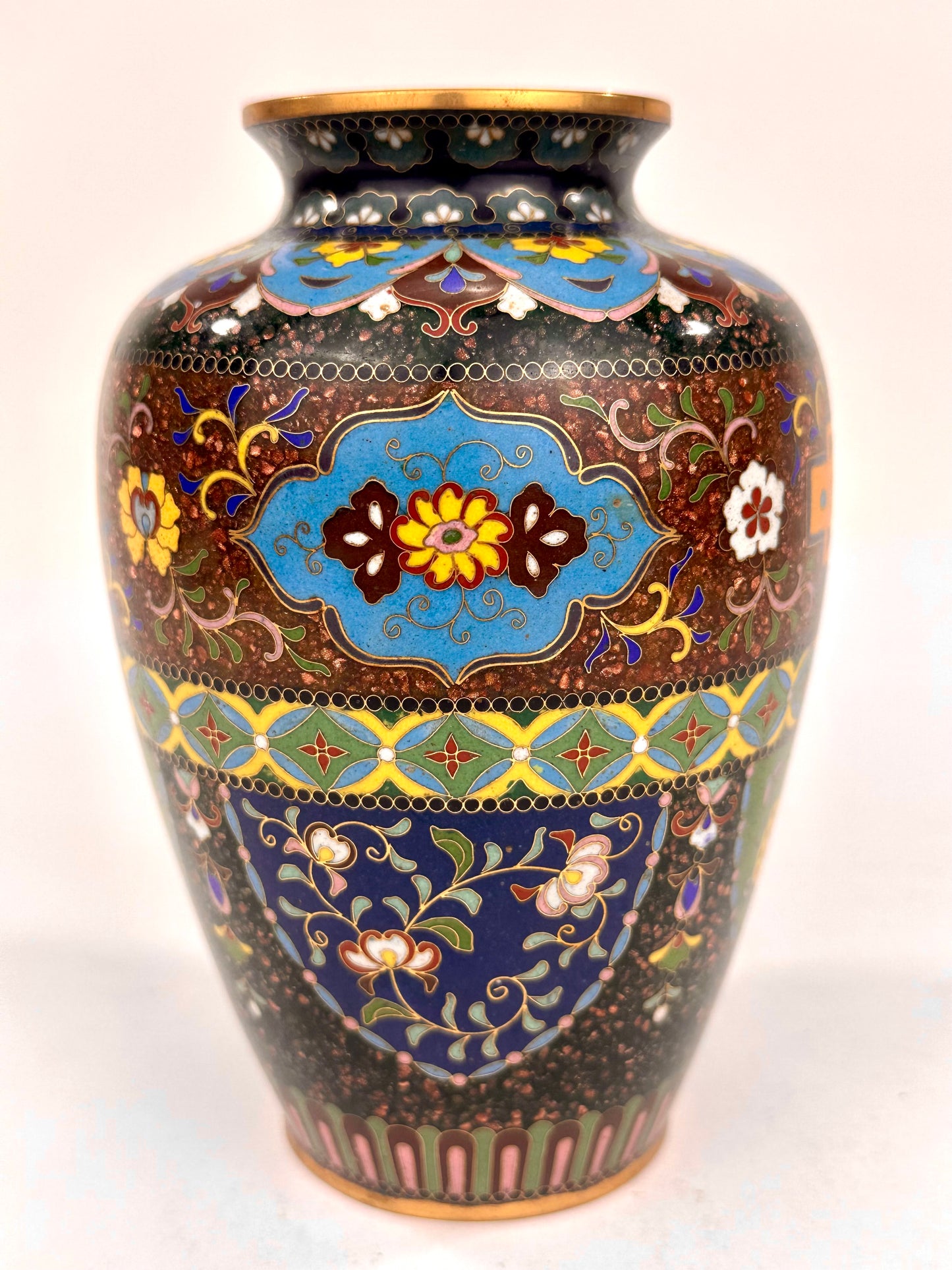 Antique Japanese Meiji Era (c1880) Cloisonné Vase Floral & Vine Motif 6”