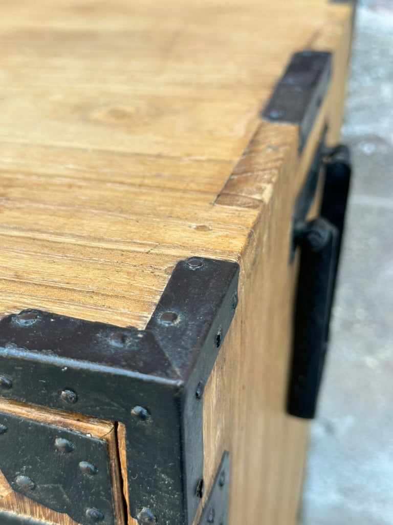 Antique Japanese Meiji Era Ishodansu Kiri Wood Cannon Biraki Tansu Iron Hardware