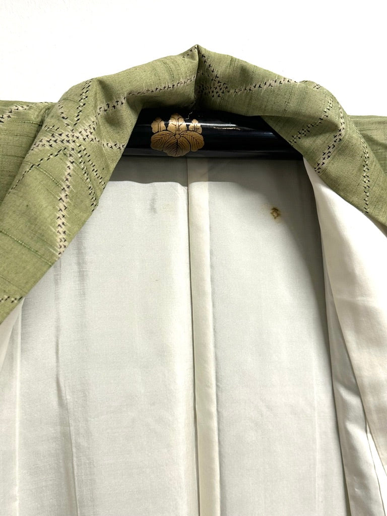 Vintage Japanese Hand Woven Tsumugi Silk Kimono Geometric Diamond Unused Showa