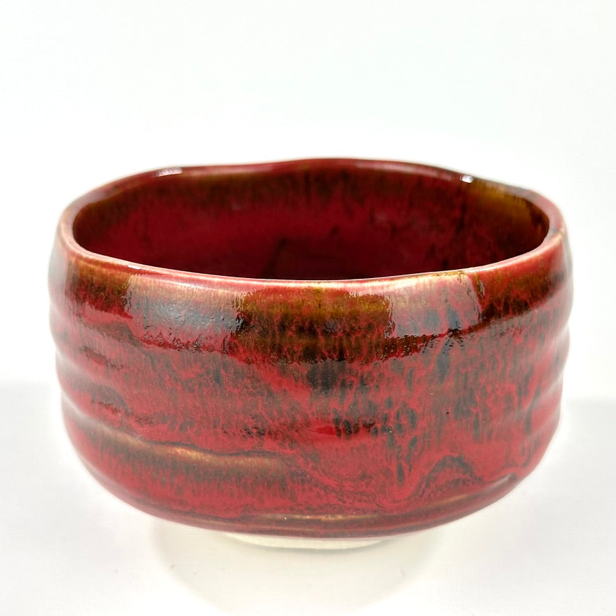 Japanese Handmade Mino Ware Chawan Matcha Tea Bowl Beni Tengu Crimson Red Glaze NEW 5"
