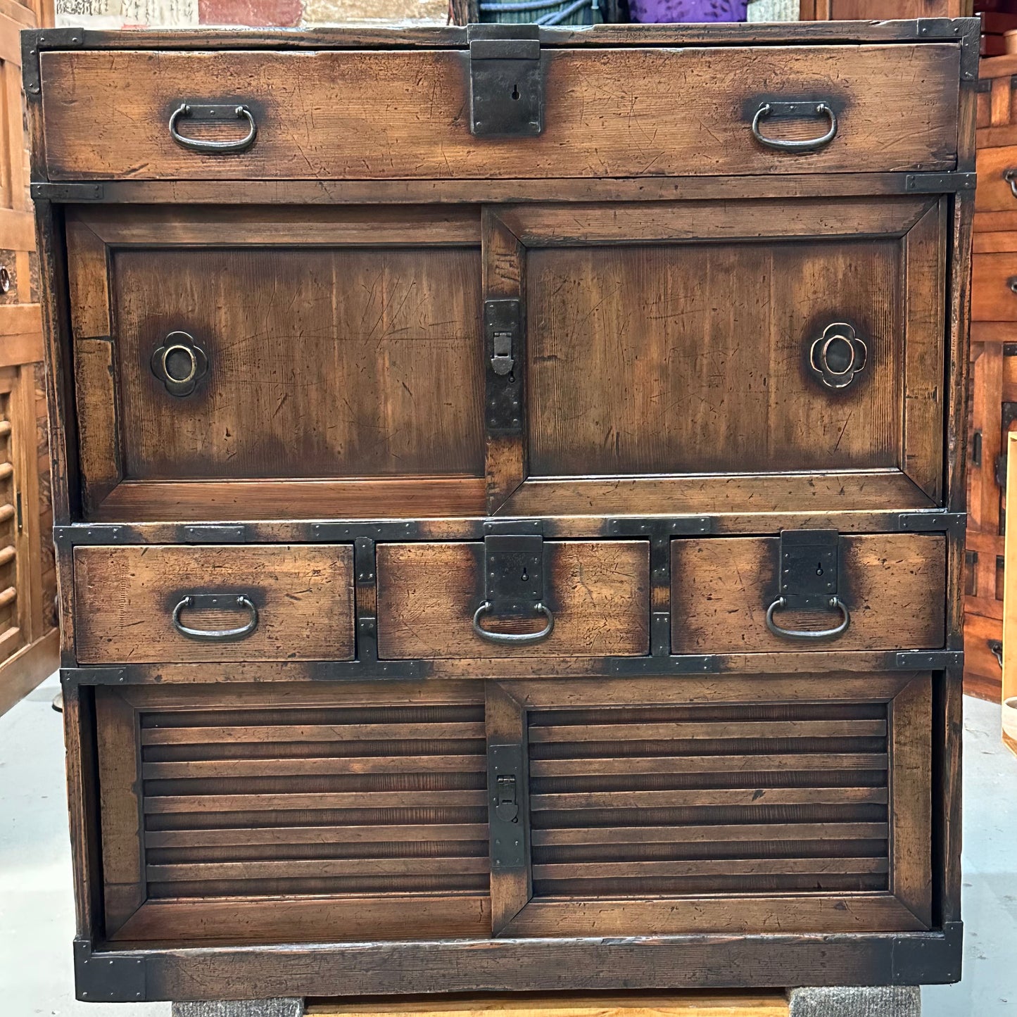 Antique Japanese Meiji Era (1868-1912) Chobadansu Document Chest 4 Drawer 37"H