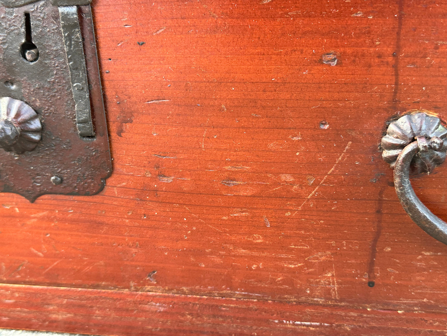 Antique Japanese Meiji Era “Katanadansu” Red Lacquer Sword Chest 53"