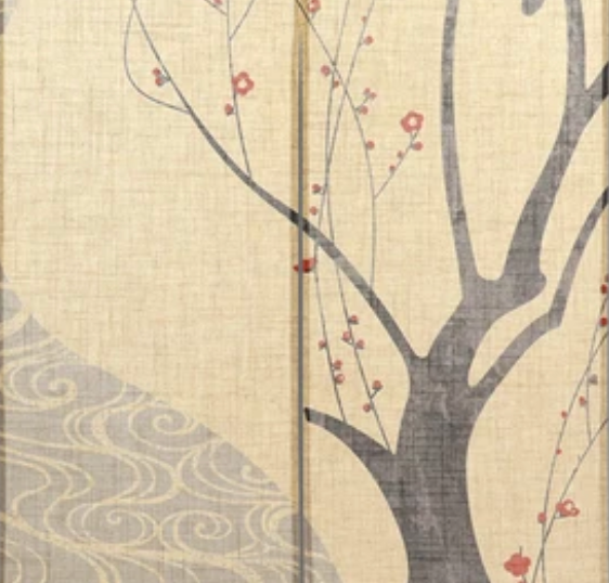 New Japanese Noren Curtain Red Plum Flowing Water Slub 150cm Made in Japan