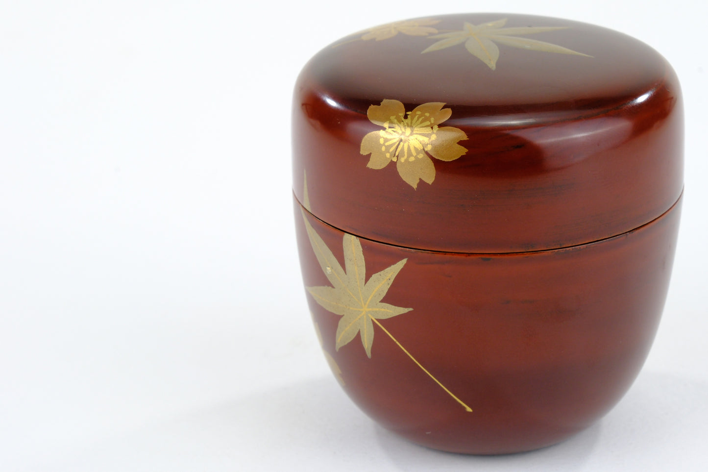 Japanese Tea Ceremony Natsume Tea Caddy Maple Leaf Motif w/ Kiri Wood Box