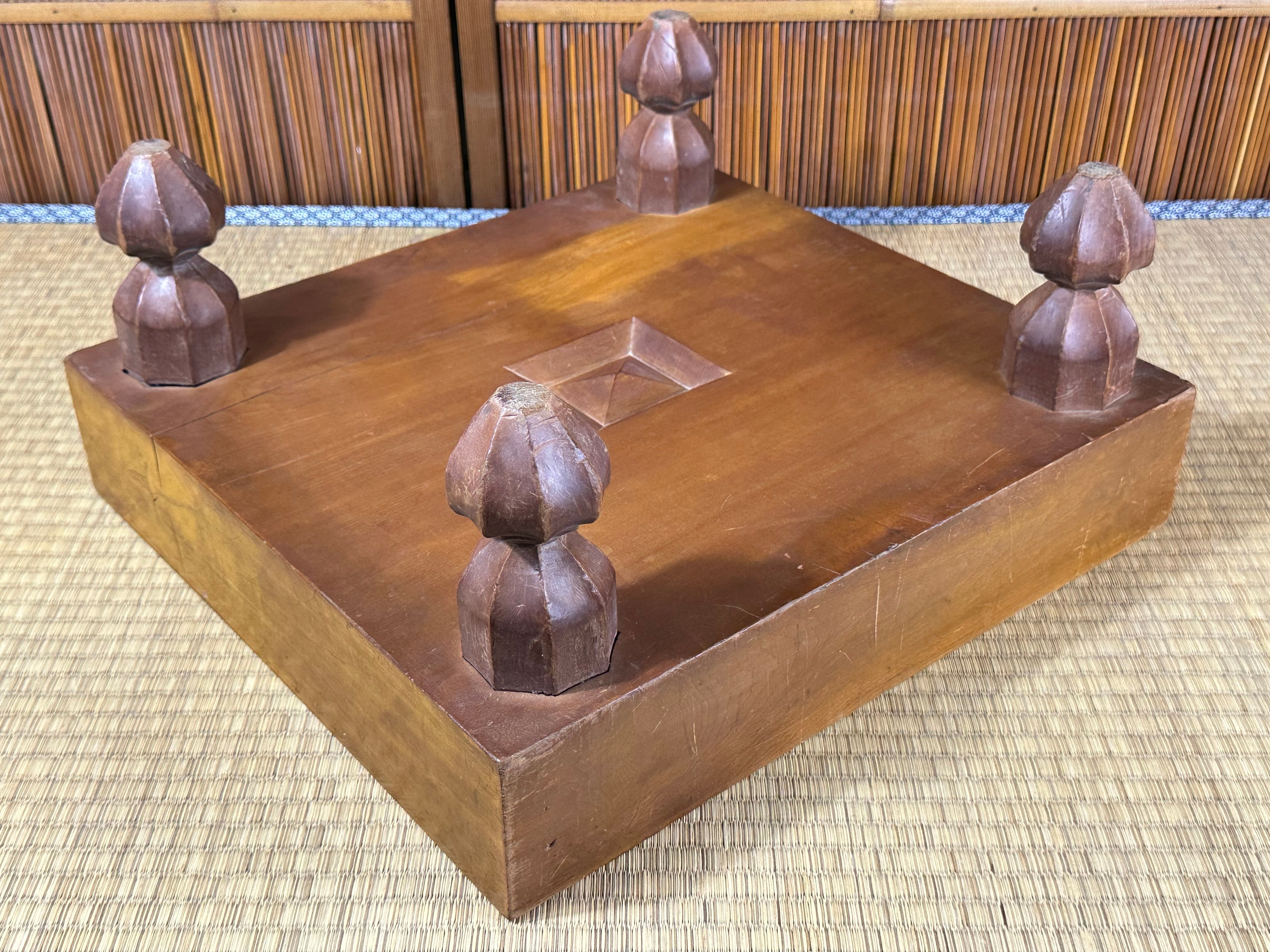 Vintage Japanese Katsura Go Board Floor Goban with Carved Tulip