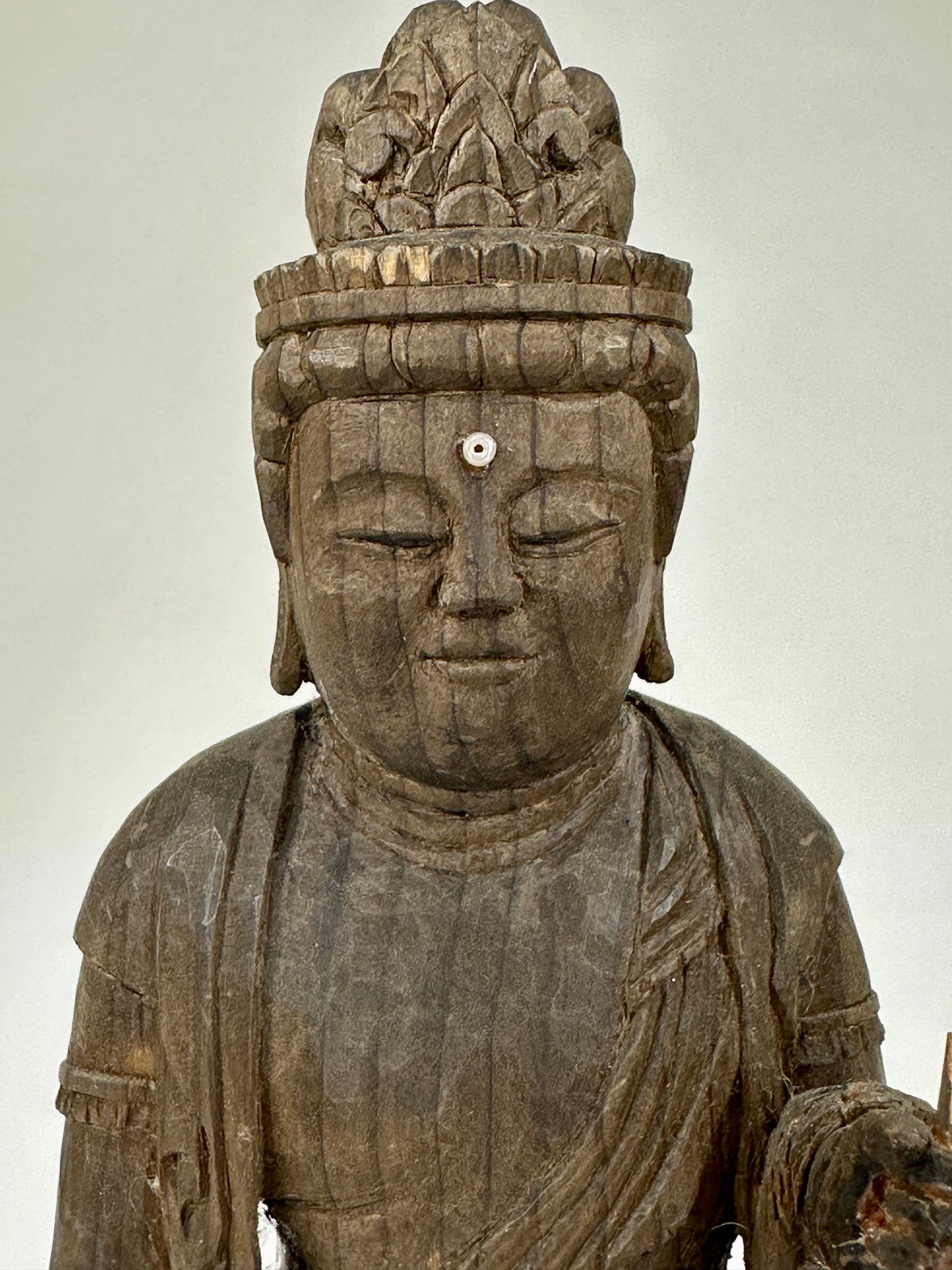 Antique Japanese Wooden Jizō Bosatsu (Kṣitigarbha Bodhisattva) Standing on Lotus Base10”