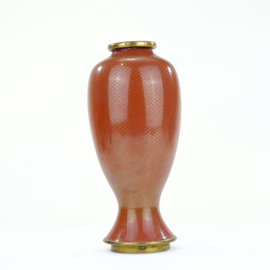 Japanese Meiji Cloisonne Enamel Meiping Vase Oxblood Red Uroko Scale Ground 9"H