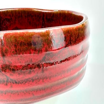 Japanese Handmade Mino Ware Chawan Matcha Tea Bowl Beni Tengu Crimson Red Glaze NEW 5"