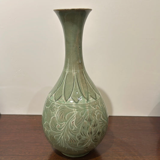 Vintage Japanese Vase Korean Goryeo Style Celadon Floral 13"