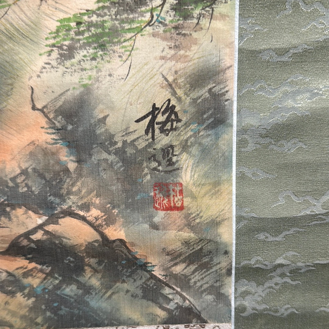 Japanese Vintage Scroll Kakejiku Hand Painted Showa Era Mountain Stream