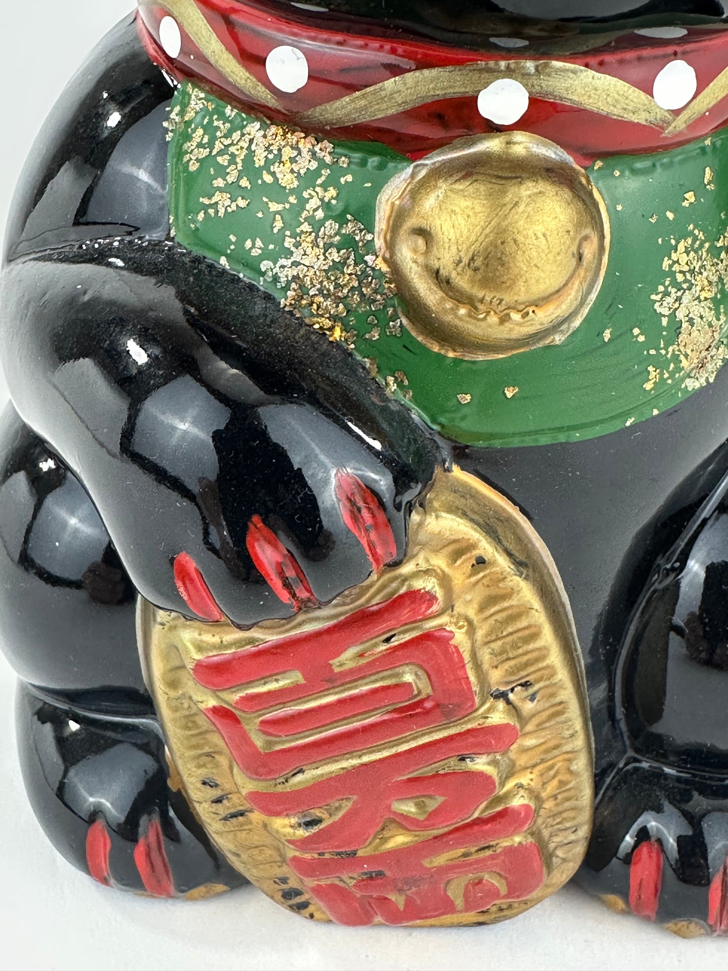 Vintage Japanese Black Ceramic Maneki Neko Fortune Cat Lucky Coin Bank 7"H