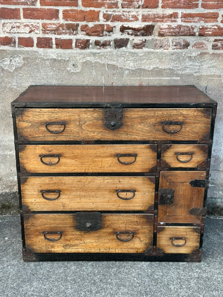 Japanese Edo Period Chobadansu Merchant Chest Kiri & Sugi Tansu 36"W