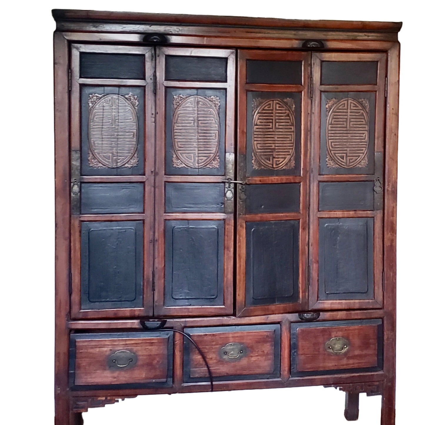 Antique Chinese Qing Dynasty c1800's Yumu Elm Armoire Wardrobe 52"W x 71"H