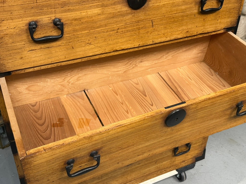 Antique Japanese Kiri Wood Ishodansu Kasane Tansu Meiji Era Chest of Drawers