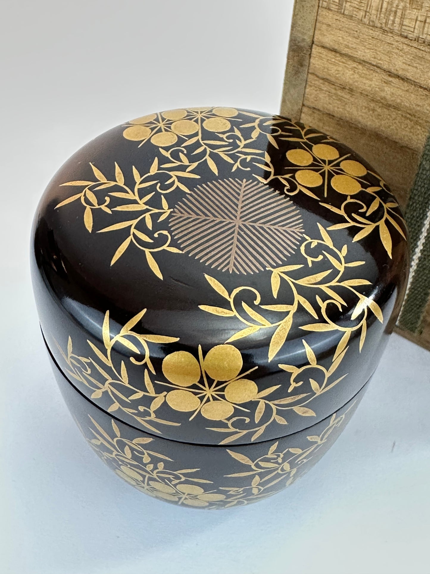Vintage Japanese Lacquer Tea Caddy Natsume Maki-e Bamboo Plum Pine w/ Box