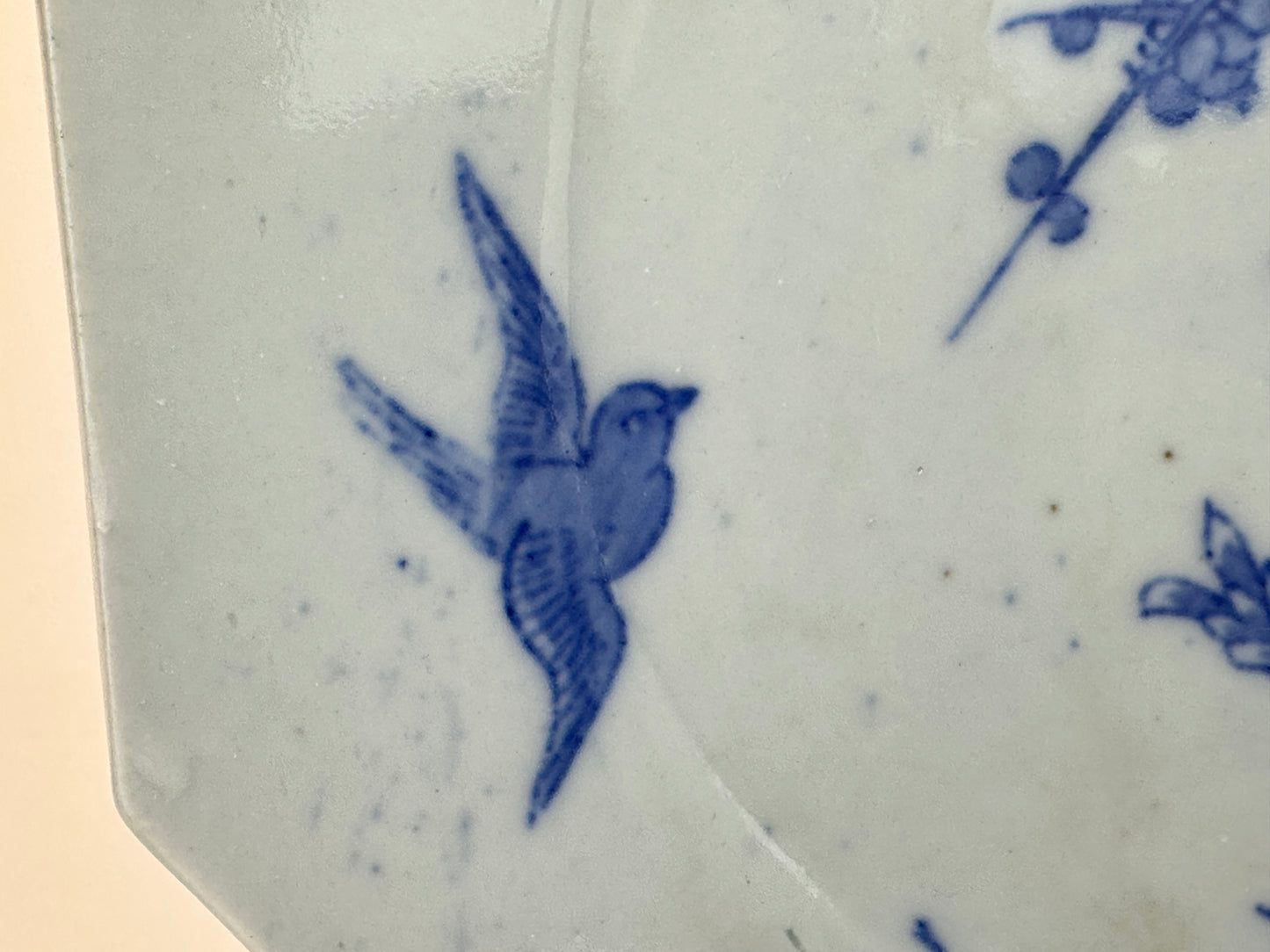 Antique Japanese Meiji Era c1880's Imari Blue & White Plate Birds Peonies 11"W