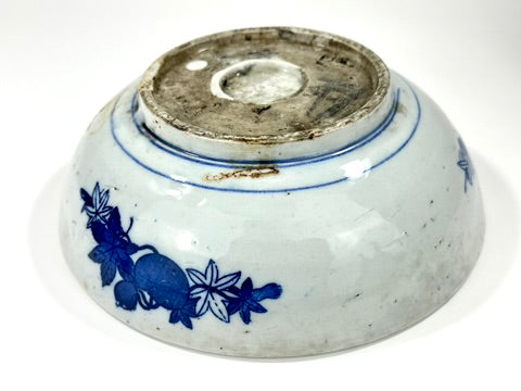 Antique Japanese Imari Sometsuke Blue White Porcelain Bowl Kiku Chrysanthemum 19th 7.5"W