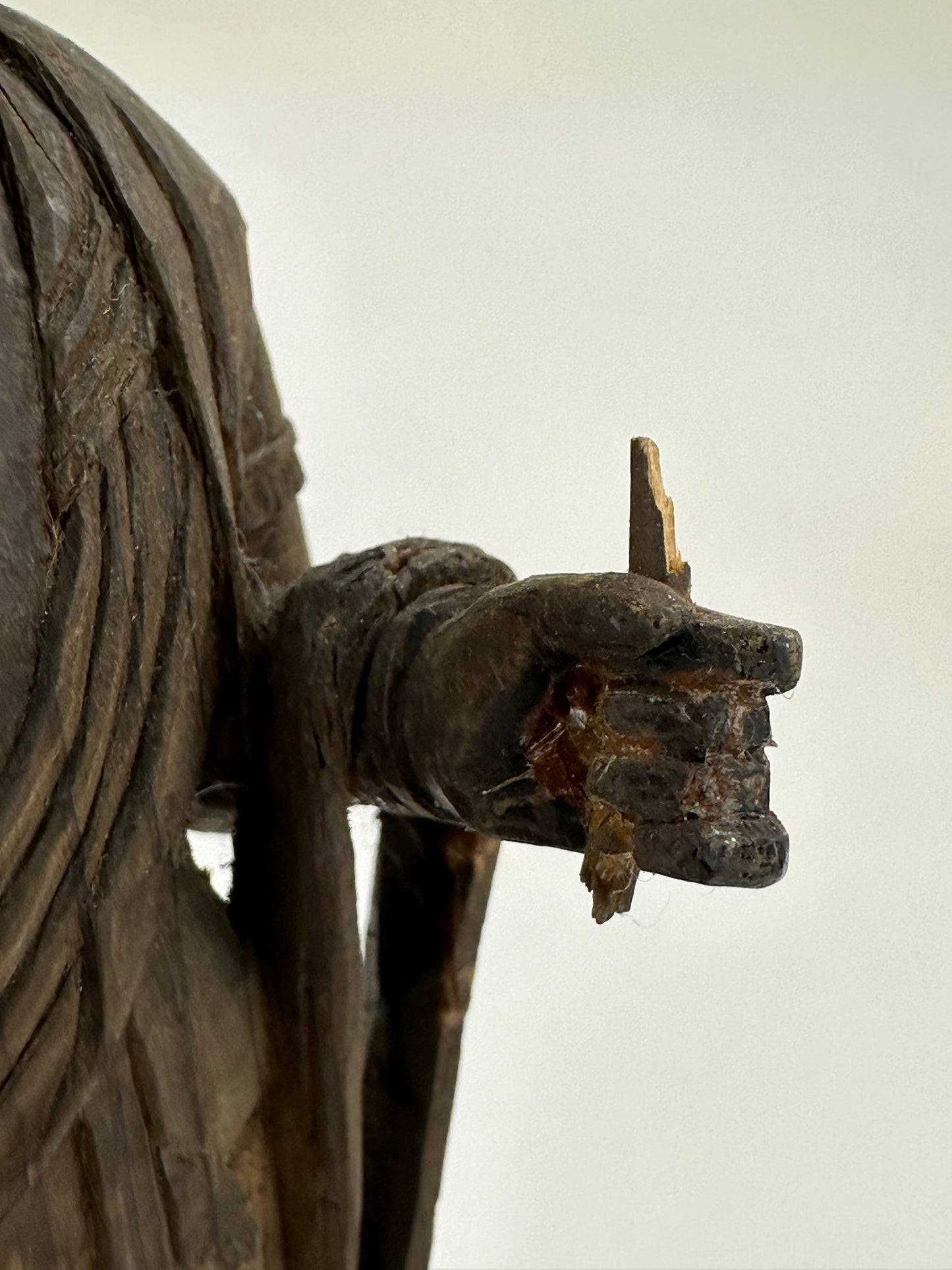 Antique Japanese Wooden Jizō Bosatsu (Kṣitigarbha Bodhisattva) Standing on Lotus Base10”