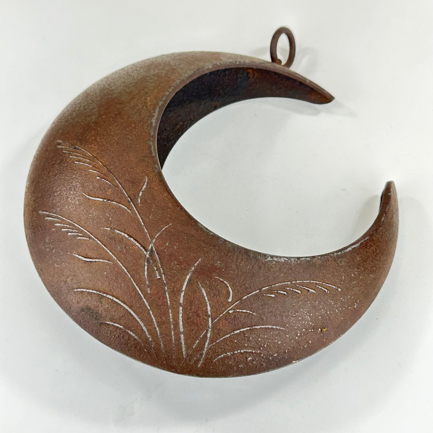 Vintage Japanese Iron Ikebana Vase Mikazuki Crescent Moon 8"