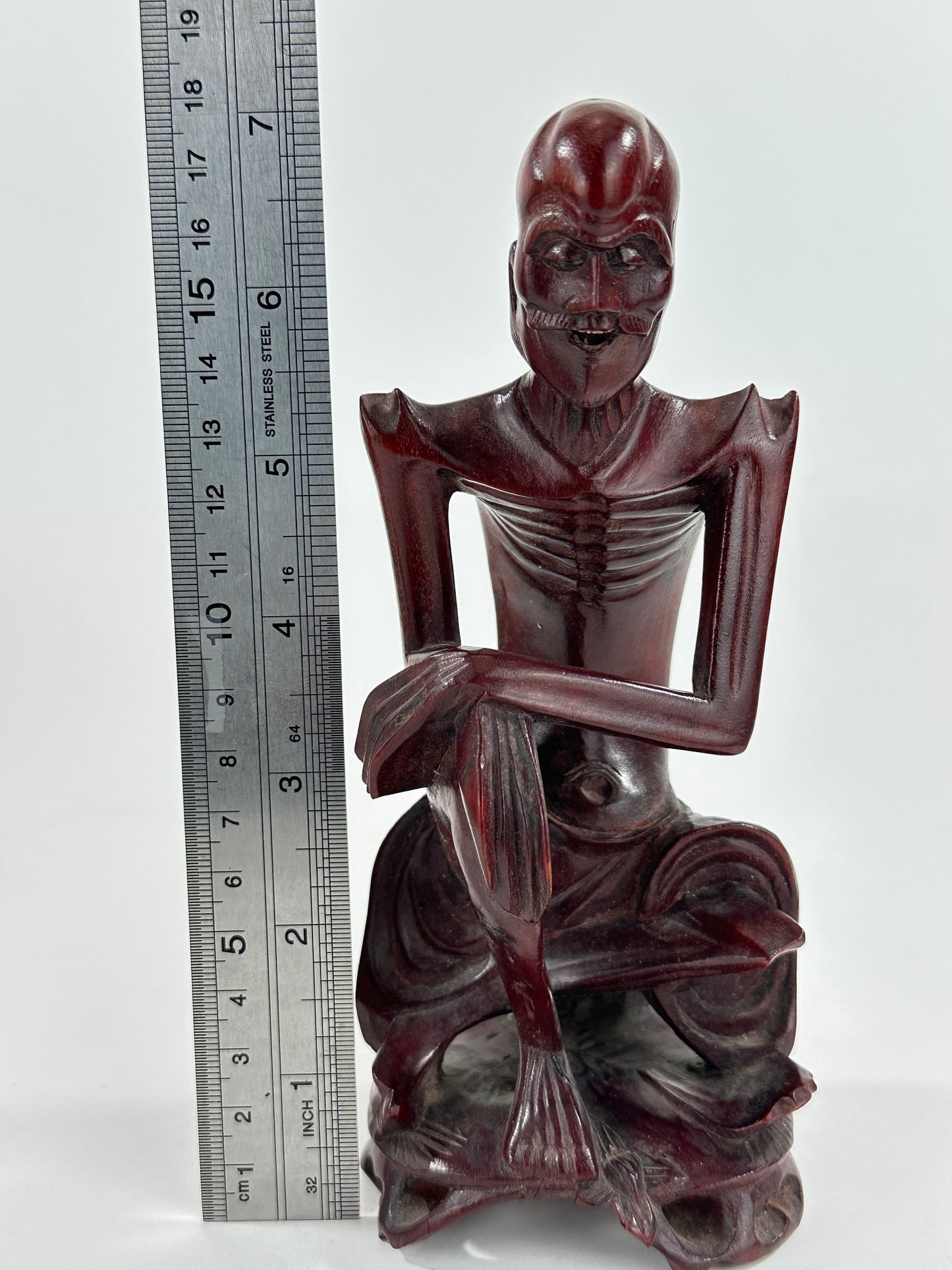 Vintage Chinese Hand-Carved Hardwood Figurine Sculpture Folk Figure 5"H
