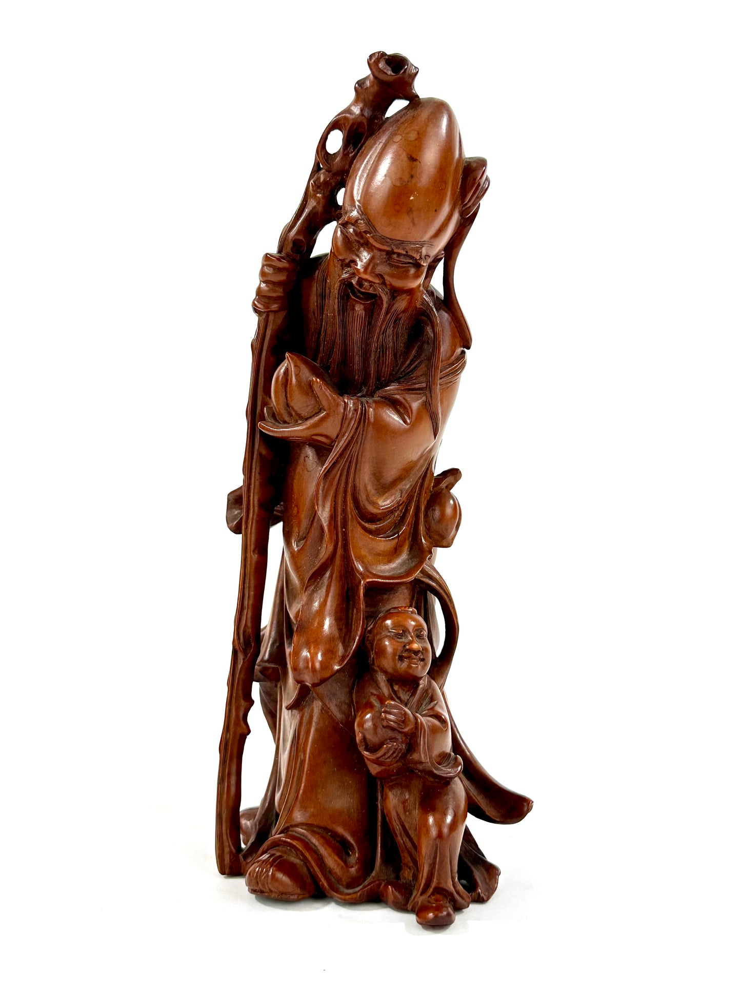 Vintage Chinese Hand-Carved Hardwood Figurine Sculpture Folk Figure 7"H