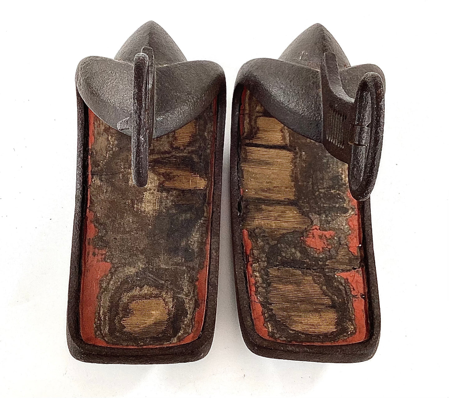 Antique Edo Period Japanese Samurai Stirrups (Abumi) Pair of Iron Horse Riding Fittings LS#182