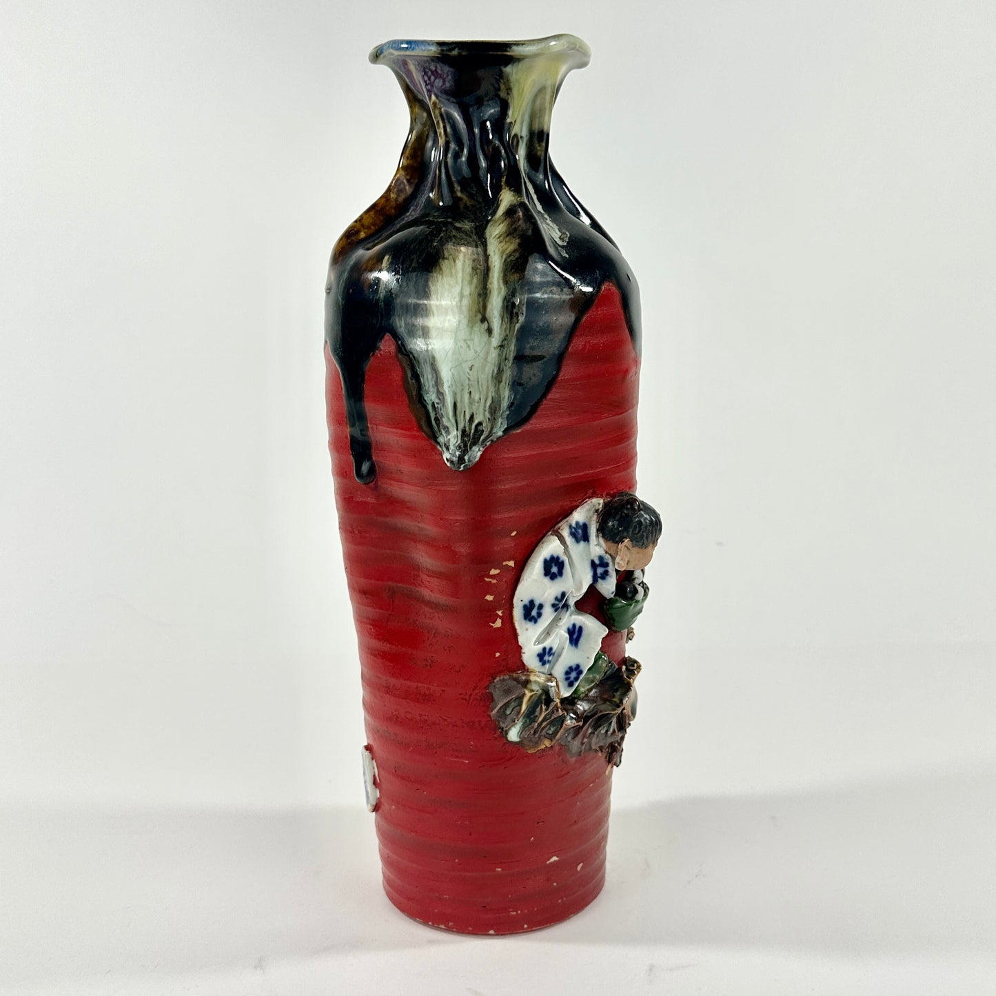 Antique Japanese Sumida Gawa Ceramic Vase w/ Children Inoue Ryosai (c1900) LS#085
