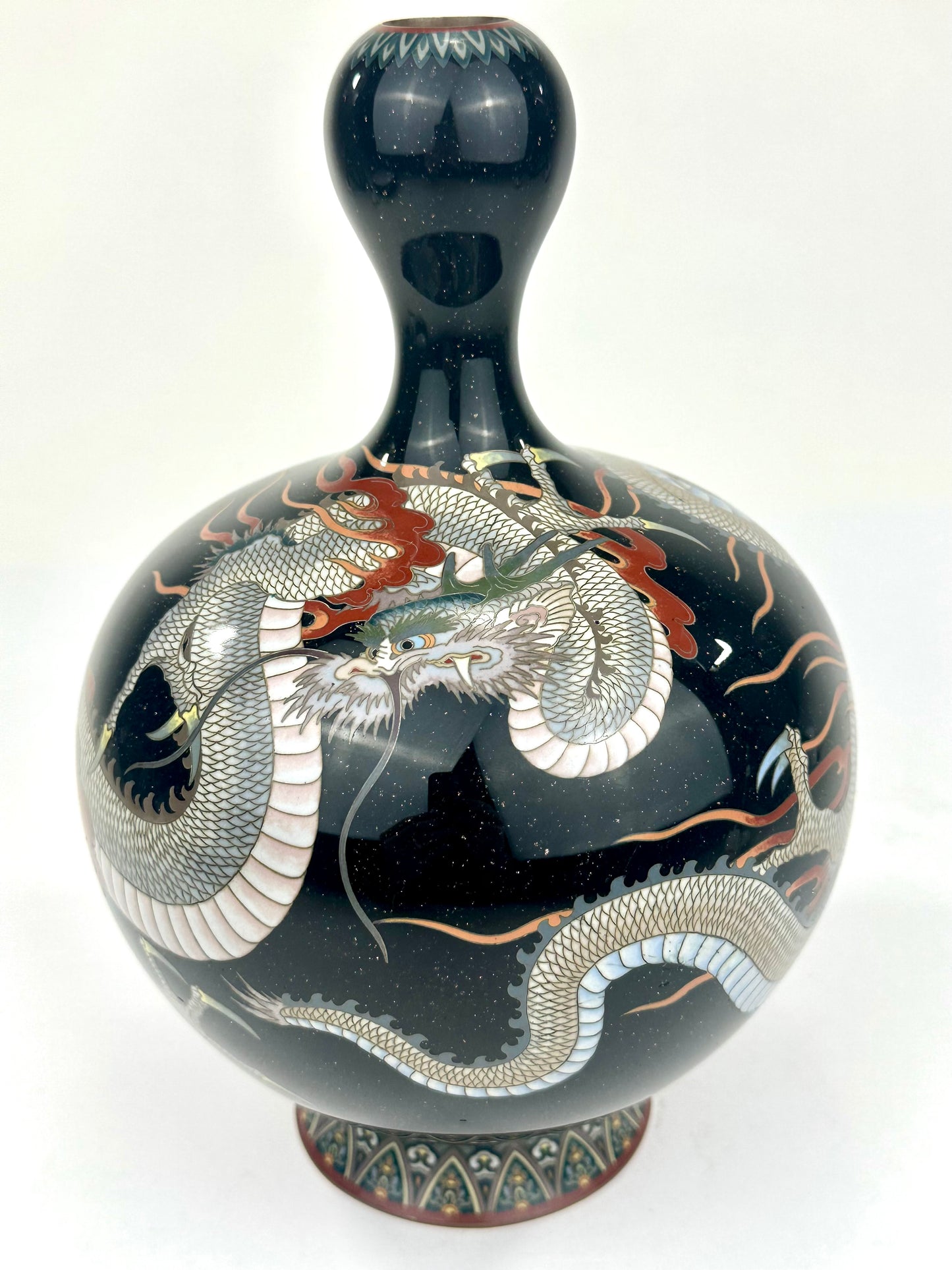 Antique Japanese Meiji Era (c1880) Cloisonné Vase Coiling Dragons 10”