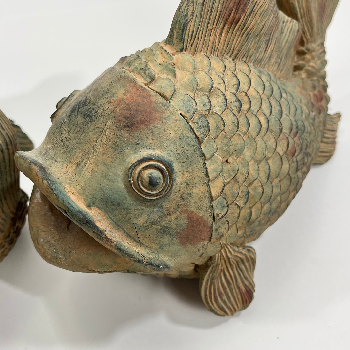 Vintage Pair of Swiming Carp Statues 7.5” Key Hiders Resin 13"