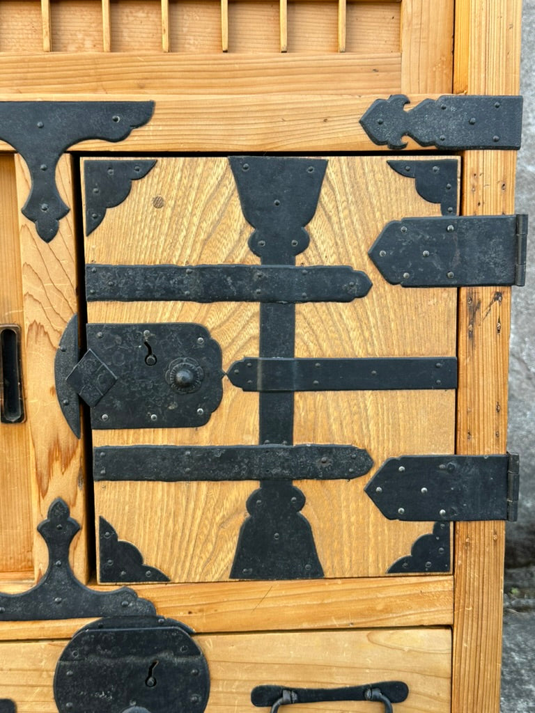 Japanese Sugi Wood Chobadansu Merchant Chest Early Showa Period Tansu 36"H
