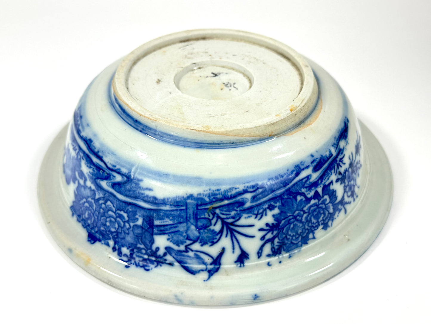 Antique Japanese Imari Sometsuke Blue White Porcelain Bowl Kiku Hanazume Late Edo 19th 8"W