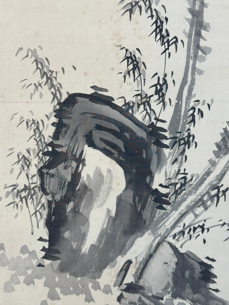 Antique Japanese c1912 Kakejiku Hanging Scroll Wild Bamboo Frost Branch Sumi Ink Signed 76"L