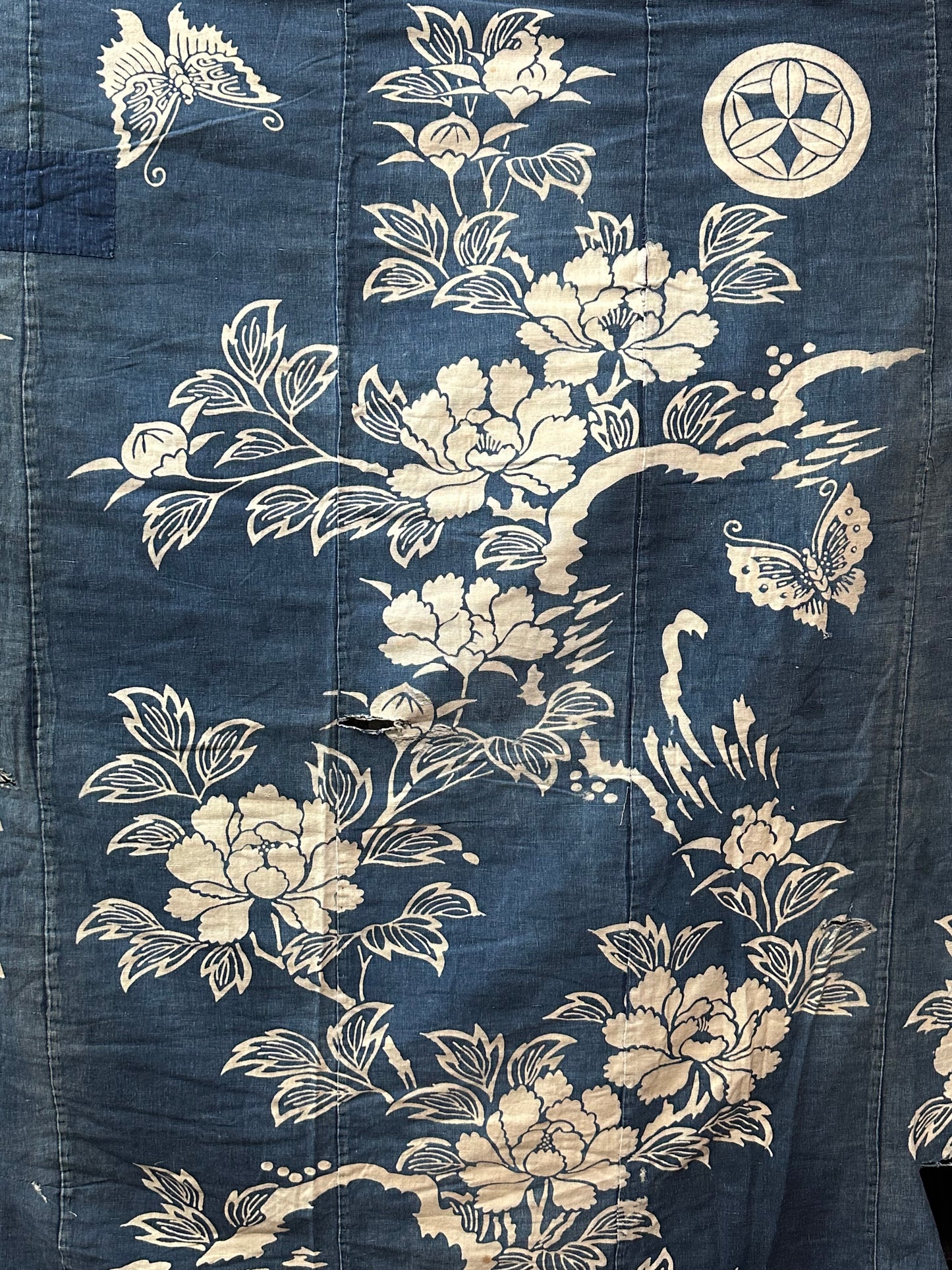 Antique Japanese 19th Century Textile Peonies Boro - Tsutsugaki 77"x68" #61
