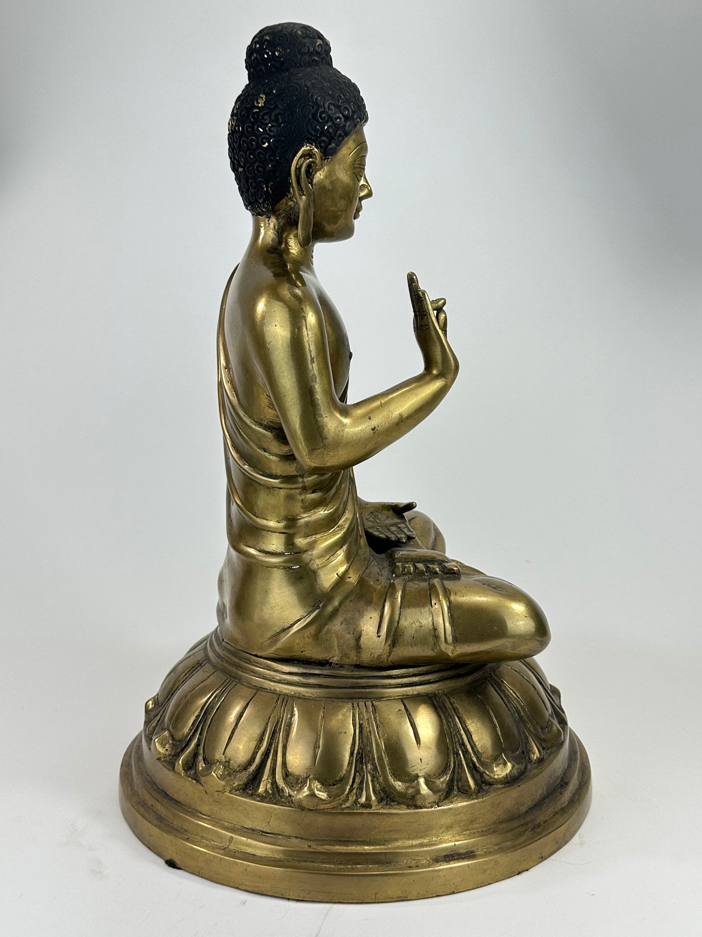 Vintage Brass Seated Buddha Figure with Abhaya Mudra on Lotus Base 16" LS#184