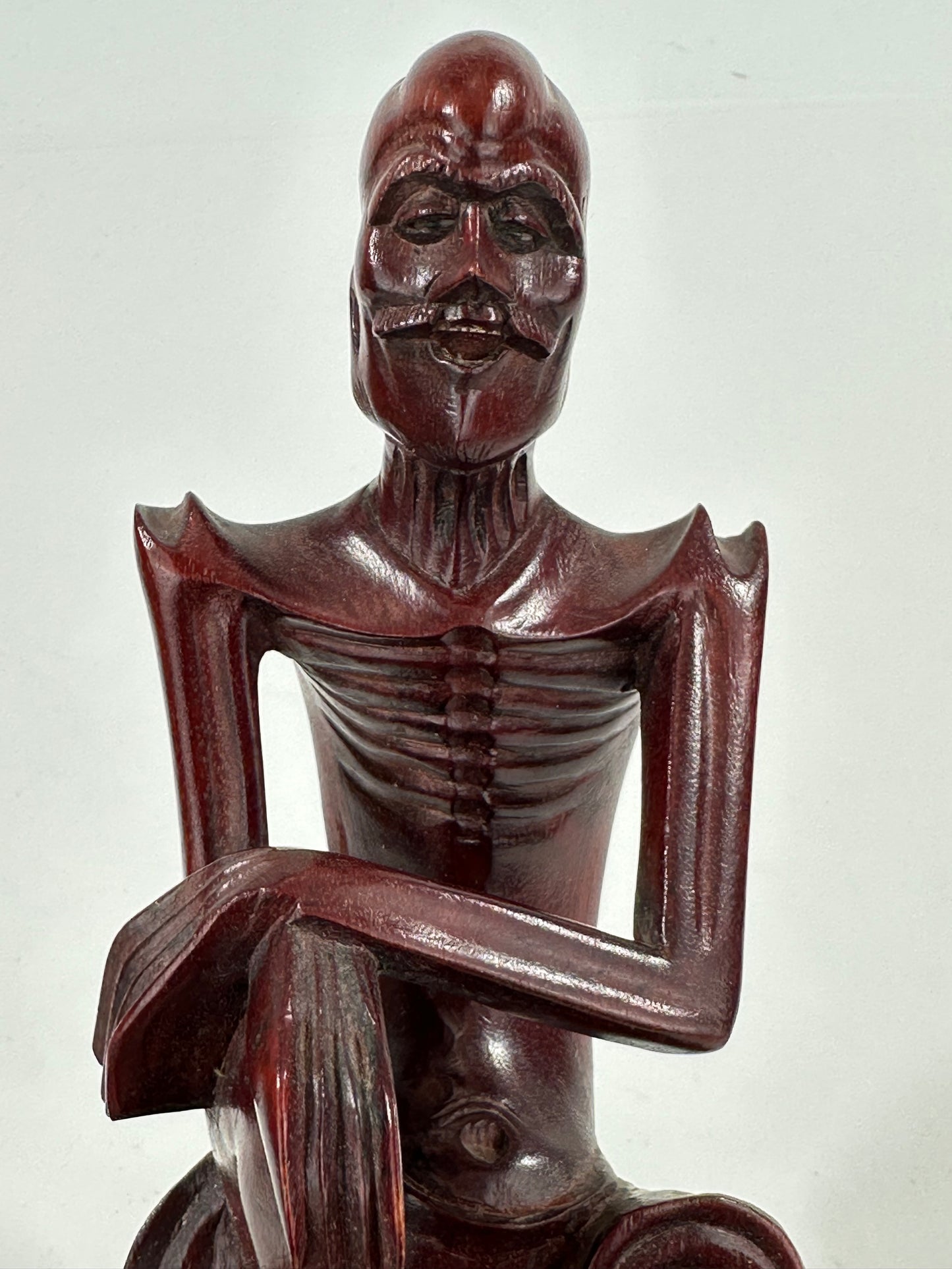 Vintage Chinese Hand-Carved Hardwood Figurine Sculpture Folk Figure 5"H