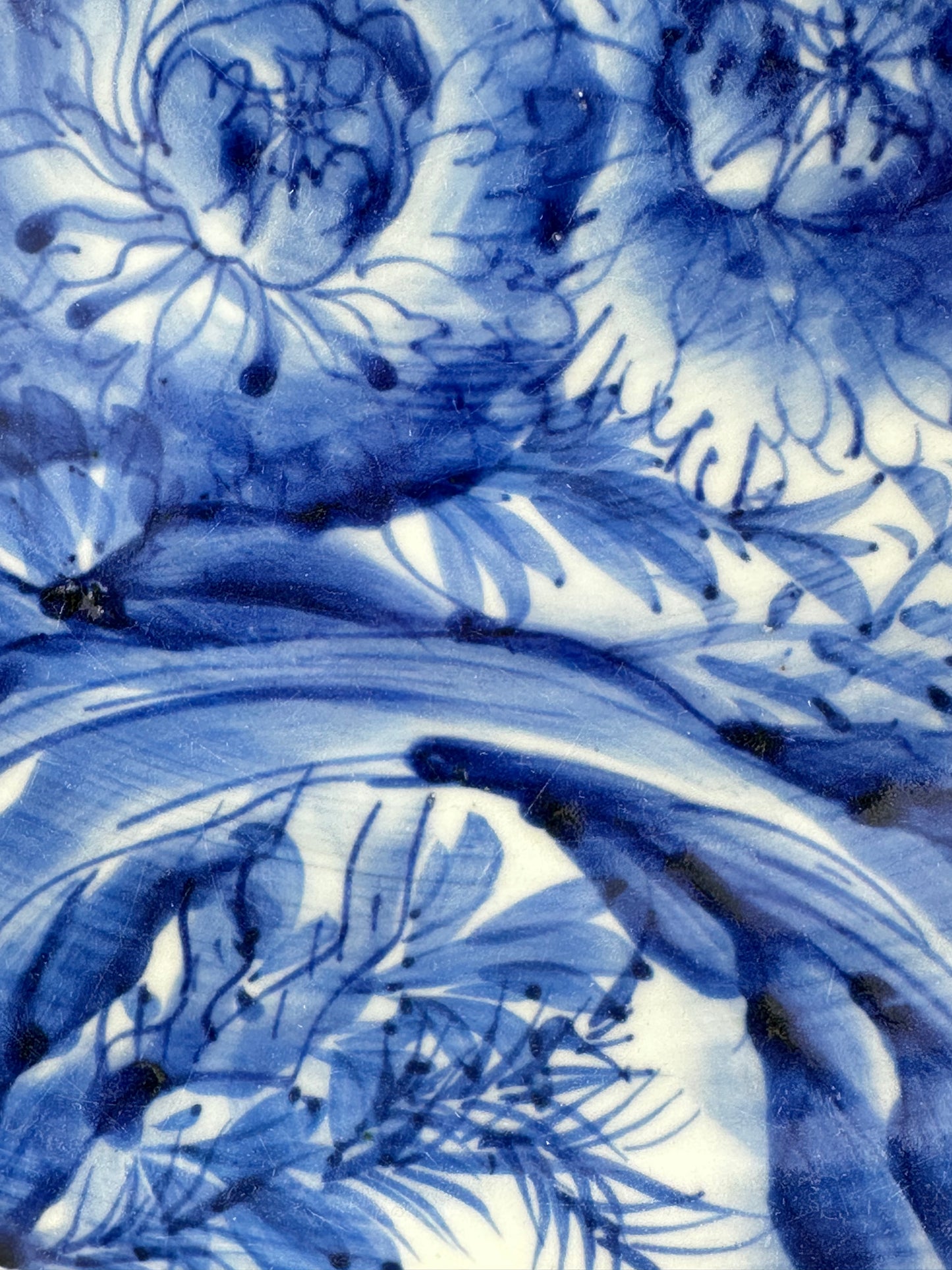 Antique Japanese Late Edo Period Imari Blue & White Porcelain Peony Bowl 12"W