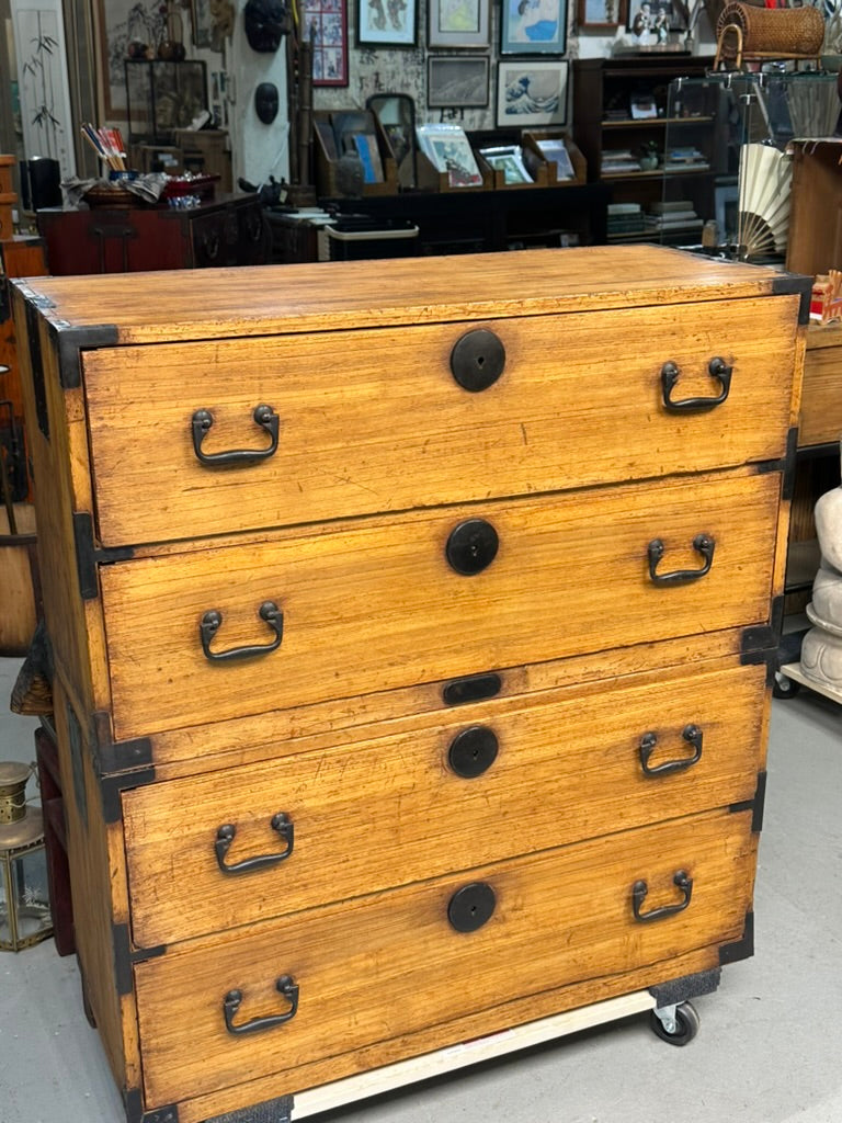 Antique Japanese Kiri Wood Ishodansu Kasane Tansu Meiji Era Chest of Drawers