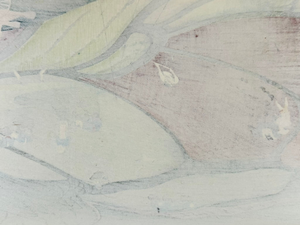 Vintage Japanese Woodblock Print Bakufu Ohno Rice Planting in the Rain 15.25"H