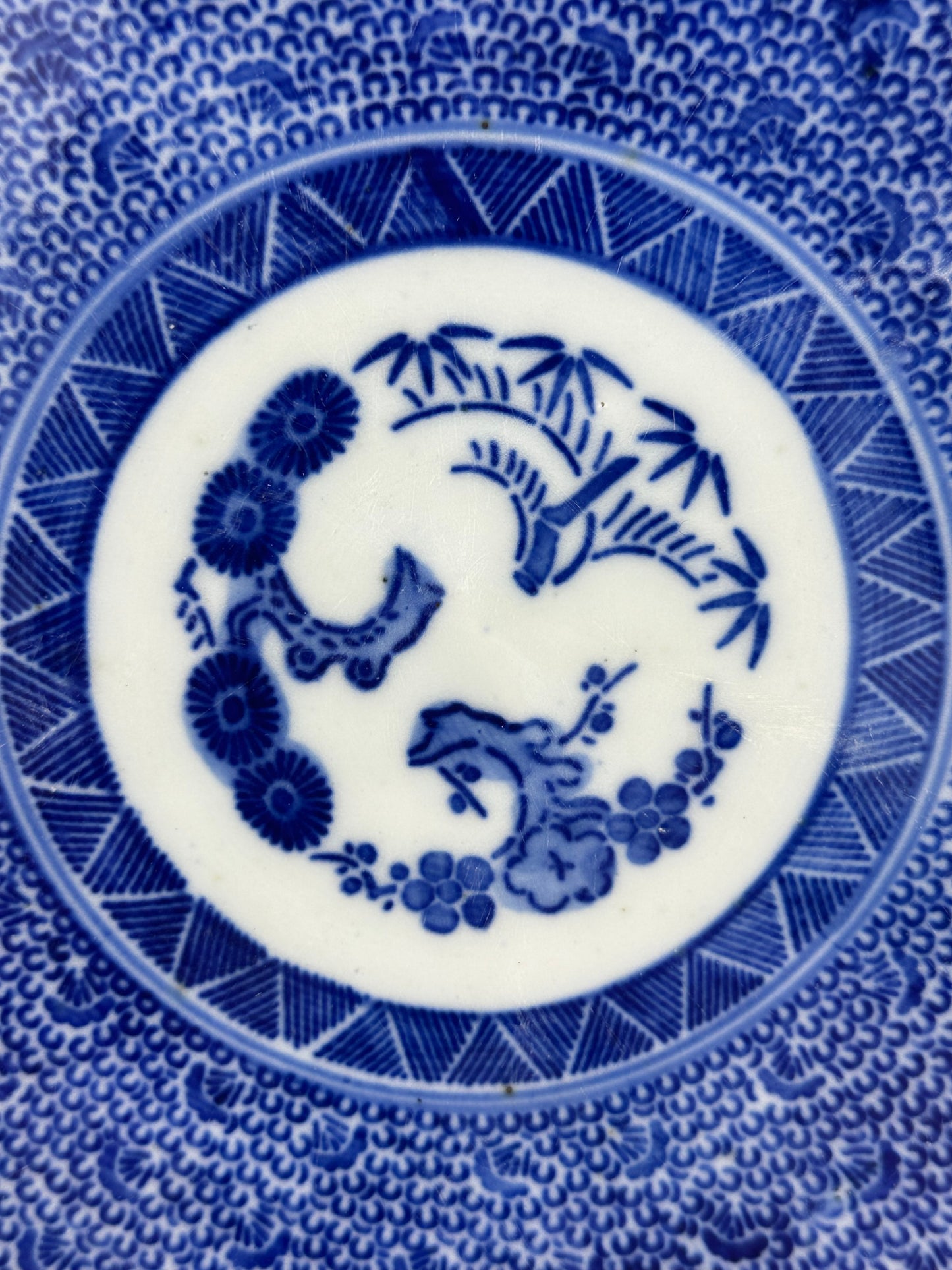 Antique Japanese Late Edo Period 19th Century Imari Ceramic Plate Blue & White 11.5"