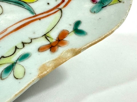 Chinese Famille Rose Porcelain Lozenge Dish Peach Longevity Floral Celadon Ground Late Qing 7.5"