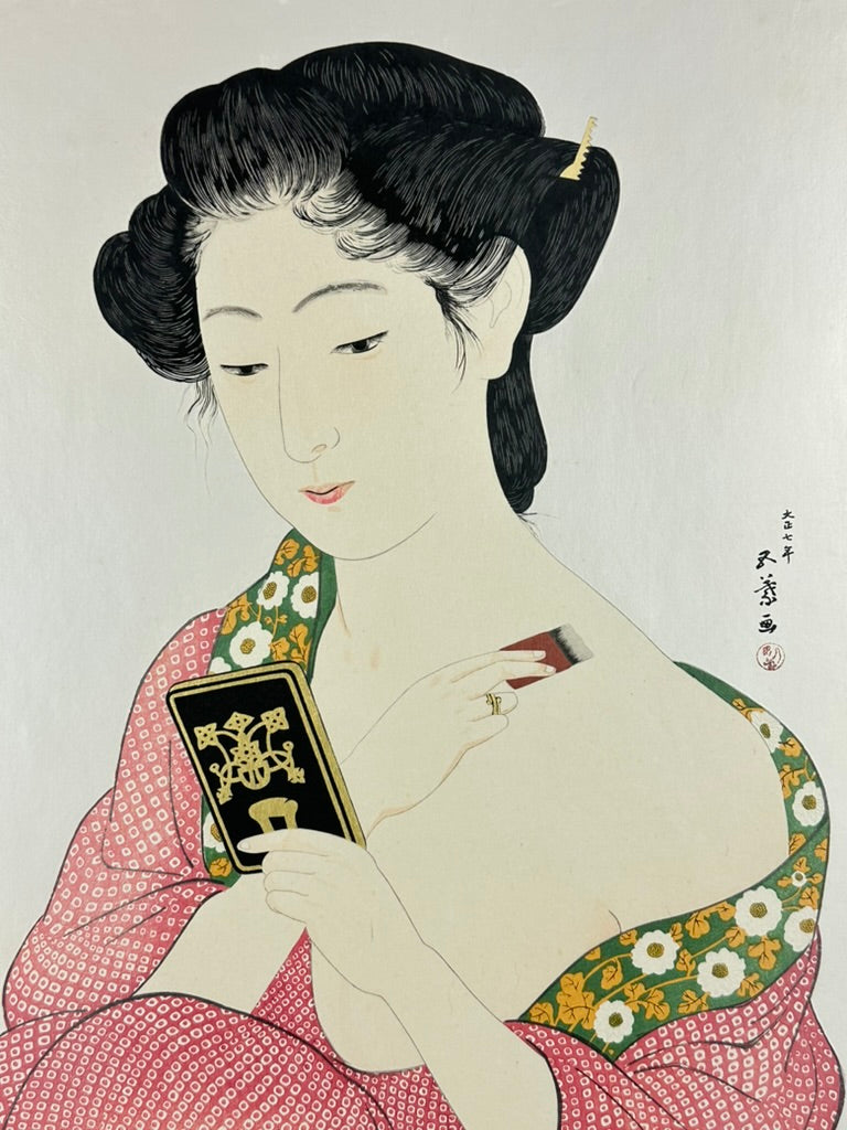 Hashiguchi Goyo Giclee Repro Print c1918 "Woman Applying Make-up" 11.5x15