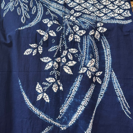 Vintage Japanese Indigo Shibori Noren Curtain Floral Motif Vintage Cotton ~40"L